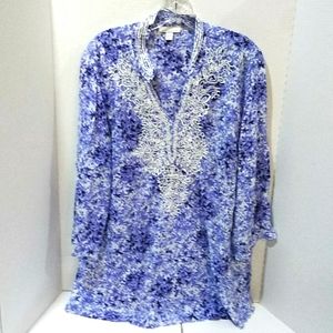 CharterClub L blouse, blue pullover top longsleeve